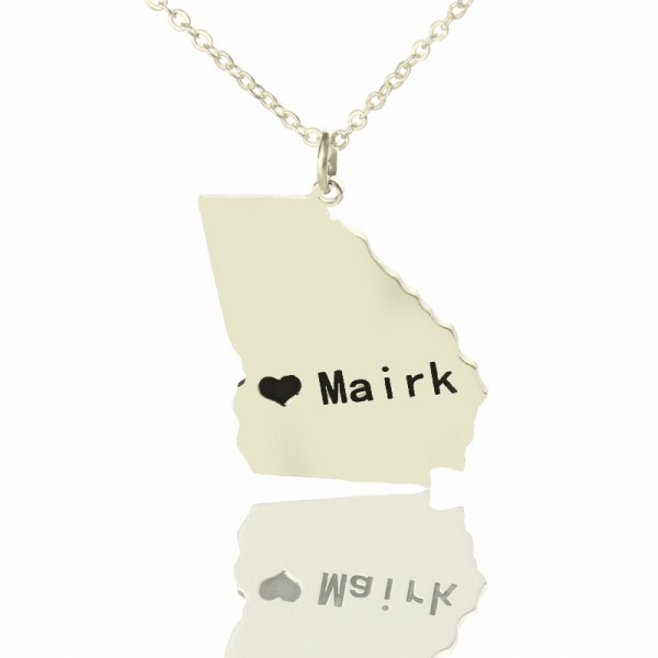 Custom Georgia State Shaped Necklaces With Heart Name Silver - Custom Jewellery By All Uniqueness
