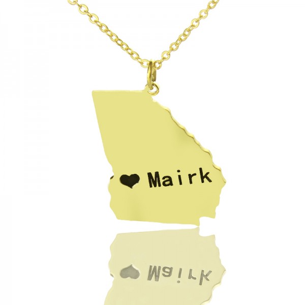 Custom Georgia State Shaped Necklaces With Heart Name Gold Plated - Custom Jewellery By All Uniqueness