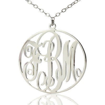 White Gold Plated Vine Font Circle Initial Monogram Necklace - Custom Jewellery By All Uniqueness
