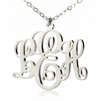 Vine Font Initial Monogram Necklace White Gold Plated - Custom Jewellery By All Uniqueness