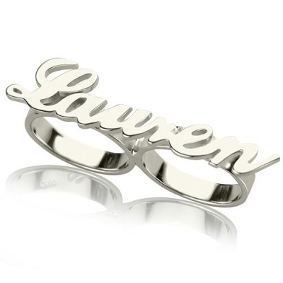 Allegro Two Finger Name Ring Silver - Custom Jewellery By All Uniqueness