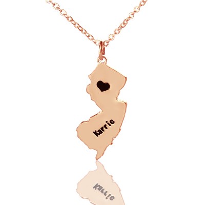 Custom New Jersey State Shaped Necklaces With Heart Name Rose Gold - Custom Jewellery By All Uniqueness