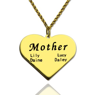 "Mother" Heart Family Names Necklace Gold Plated - Custom Jewellery By All Uniqueness