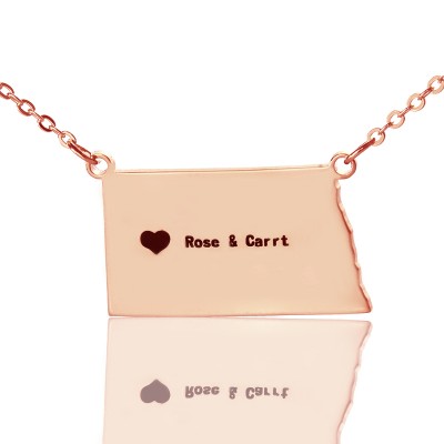 ND State USA Map Necklace With Heart Name Rose Gold - Custom Jewellery By All Uniqueness