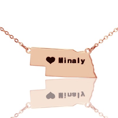 Custom Nebraska State Shaped Necklaces With Heart Name Rose Gold - Custom Jewellery By All Uniqueness