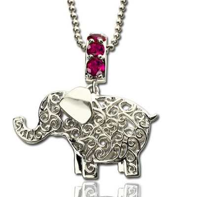 Elephant Charm Necklace with Name Birthstone Silver - Custom Jewellery By All Uniqueness