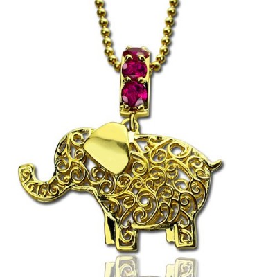 Elephant Necklace with Name Birthstone Gold Plated - Custom Jewellery By All Uniqueness