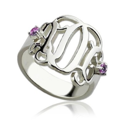 Birthstone Monogram Rings For Women Silver - Custom Jewellery By All Uniqueness