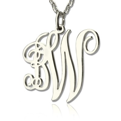 Vine Font 2 Initial Monogram Necklace Solid White Gold - Custom Jewellery By All Uniqueness