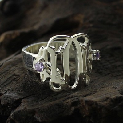 Birthstone Monogram Rings For Women Silver - Custom Jewellery By All Uniqueness