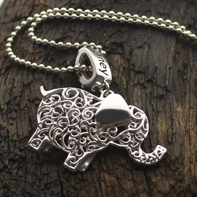 Elephant Charm Necklace with Name Birthstone Silver - Custom Jewellery By All Uniqueness