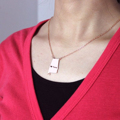 Custom Alabama State USA Map Necklace With Heart Name Rose Gold - Custom Jewellery By All Uniqueness