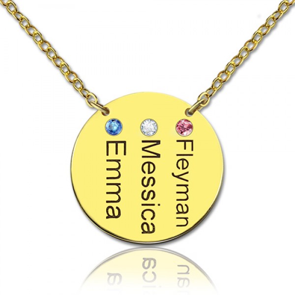 Disc Birthstone Family Names Necklace in Gold Plated - Custom Jewellery By All Uniqueness