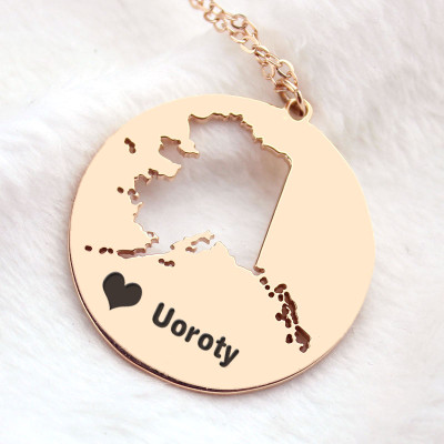 Custom Alaska Disc State Necklaces With Heart Name Rose Gold - Custom Jewellery By All Uniqueness