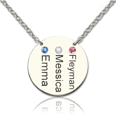 Disc Necklace With Names Birthstones Silver - Custom Jewellery By All Uniqueness