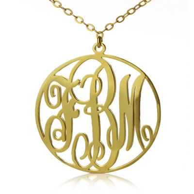 Gold Vine Font Circle Initial Monogram Necklace- - Custom Jewellery By All Uniqueness