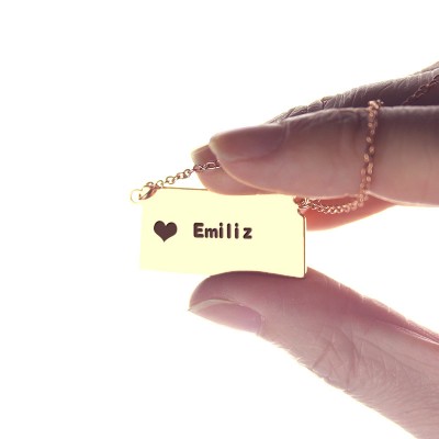 Custom Kansas State Shaped Necklaces With Heart Name Rose Gold - Custom Jewellery By All Uniqueness