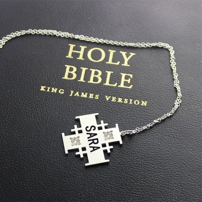 Silver Jerusalem Cross Name Necklace - Custom Jewellery By All Uniqueness