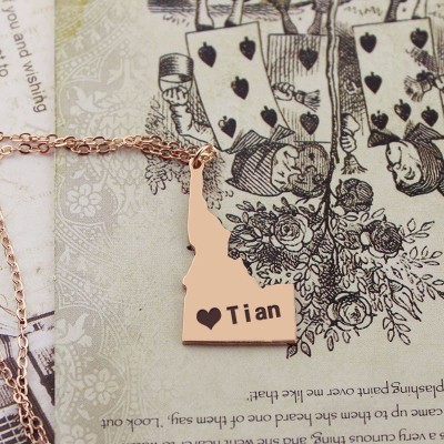Idaho State USA Map Necklace With Heart Name Rose Gold - Custom Jewellery By All Uniqueness