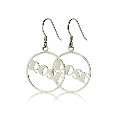 Silver Broadway Font Circle Name Earrings - Custom Jewellery By All Uniqueness