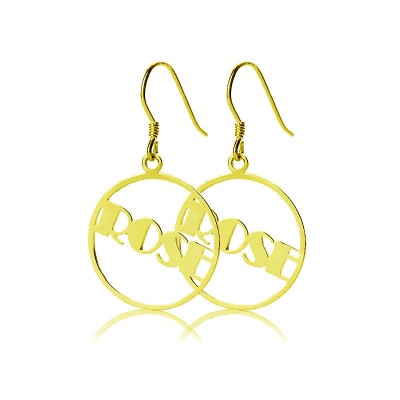 Gold Plated Silver 925 Broadway Font Circle Name Earrings - Custom Jewellery By All Uniqueness