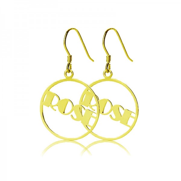 Gold Plated Silver 925 Broadway Font Circle Name Earrings - Custom Jewellery By All Uniqueness