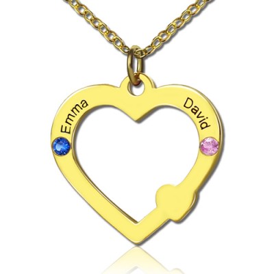 Gold Open Heart Necklace with Double Name Birthstone - Custom Jewellery By All Uniqueness