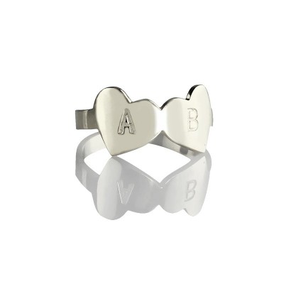 Double Heart Ring Engraved Letter Silver - Custom Jewellery By All Uniqueness