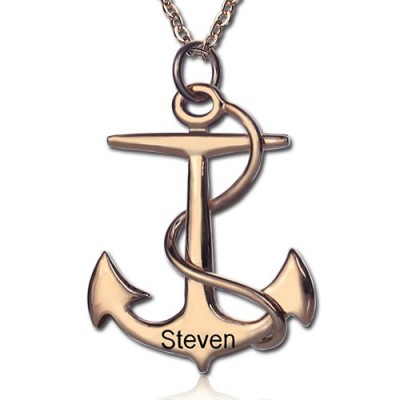 Anchor Necklace Charms Engraved Your Name Rose Gold Plated Silver - Custom Jewellery By All Uniqueness