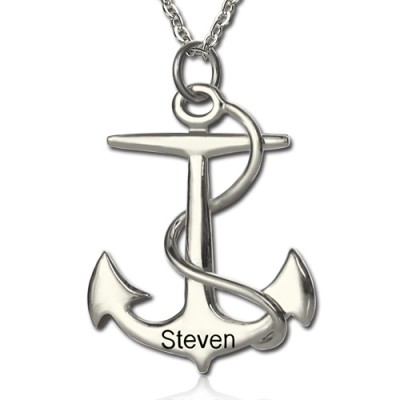 Anchor Necklace Charms Engraved Your Name Silver - Custom Jewellery By All Uniqueness