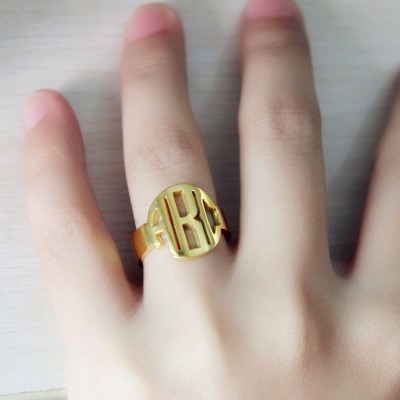 Gold Plated Block Monogram Ring - Custom Jewellery By All Uniqueness