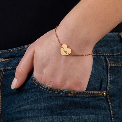Rose Gold Plated Engraved Heart Couples Bracelet/Anklet - Custom Jewellery By All Uniqueness