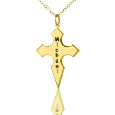 Gold Plated 925 Silver Conical Shape Cross Name Necklace - Custom Jewellery By All Uniqueness