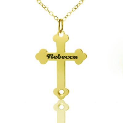 Gold Plated 925 Silver Rebecca Font Cross Name Necklace - Custom Jewellery By All Uniqueness