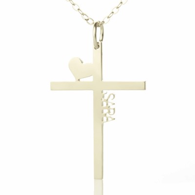 Silver Cross Name Necklace with Heart - Custom Jewellery By All Uniqueness