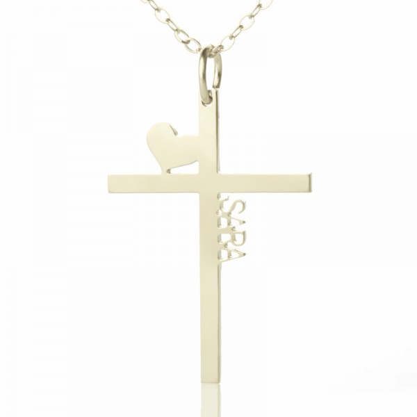 Silver Cross Name Necklace with Heart - Custom Jewellery By All Uniqueness