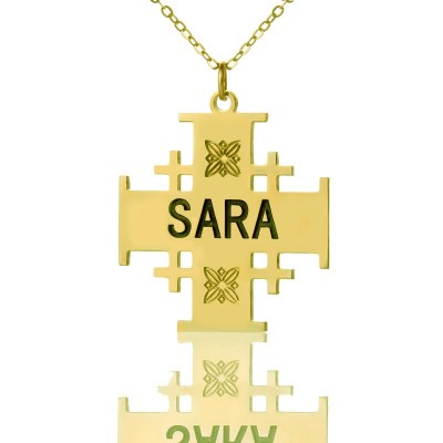 Gold Plated 925 Silver Jerusalem Cross Name Necklace - Custom Jewellery By All Uniqueness
