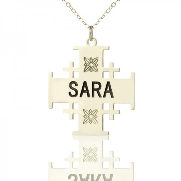 Silver Jerusalem Cross Name Necklace - Custom Jewellery By All Uniqueness