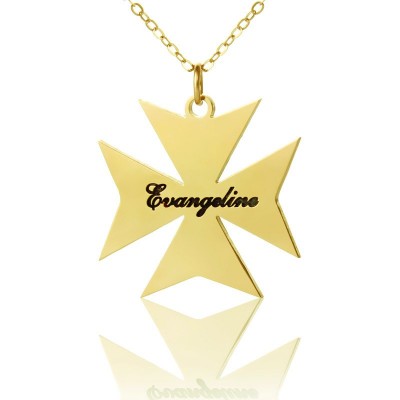 Gold Plated 925 Silver Maltese Cross Name Necklace - Custom Jewellery By All Uniqueness