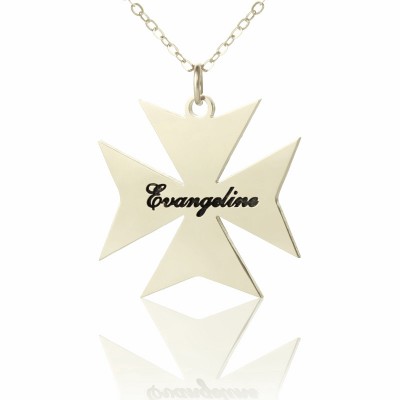 Silver Maltese Cross Name Necklace - Custom Jewellery By All Uniqueness