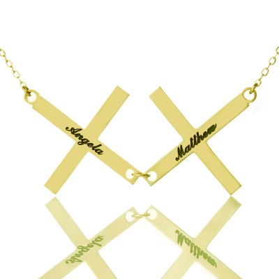 Gold Plated 925 Silver Greece Double Cross Name Necklace - Custom Jewellery By All Uniqueness