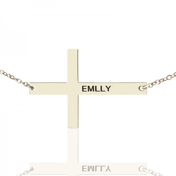 Engraved Silver Latin Cross Name Necklace 1.6" - Custom Jewellery By All Uniqueness