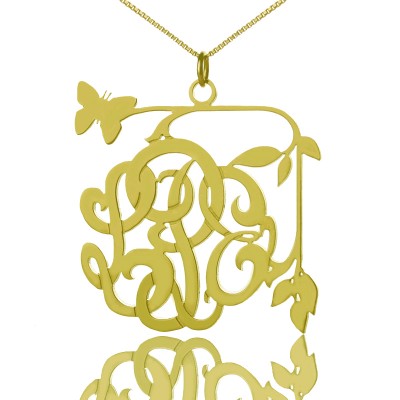 Vines Butterfly Monogram Initial Necklace Gold Plated - Custom Jewellery By All Uniqueness