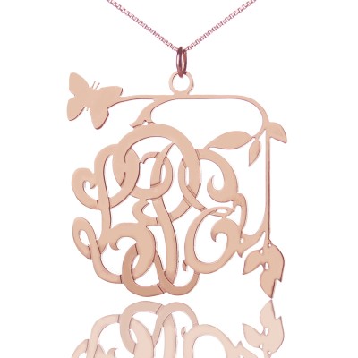 Butterfly and Vines Monogrammed Necklace Rose Gold Plated - Custom Jewellery By All Uniqueness