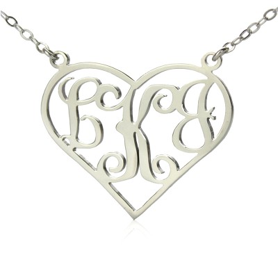 Solid White Gold Initial Monogram Heart Necklace - Custom Jewellery By All Uniqueness