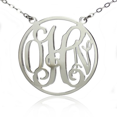 Circle Solid White Gold Initial Monogram Name Necklace - Custom Jewellery By All Uniqueness