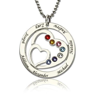 Heart in Heart Birthstone Name Necklace Silver - Custom Jewellery By All Uniqueness