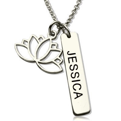 Yoga Necklace Lotus Flower Name Tag Silver - Custom Jewellery By All Uniqueness