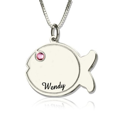 Fish Necklace Engraved Name Silver - Custom Jewellery By All Uniqueness