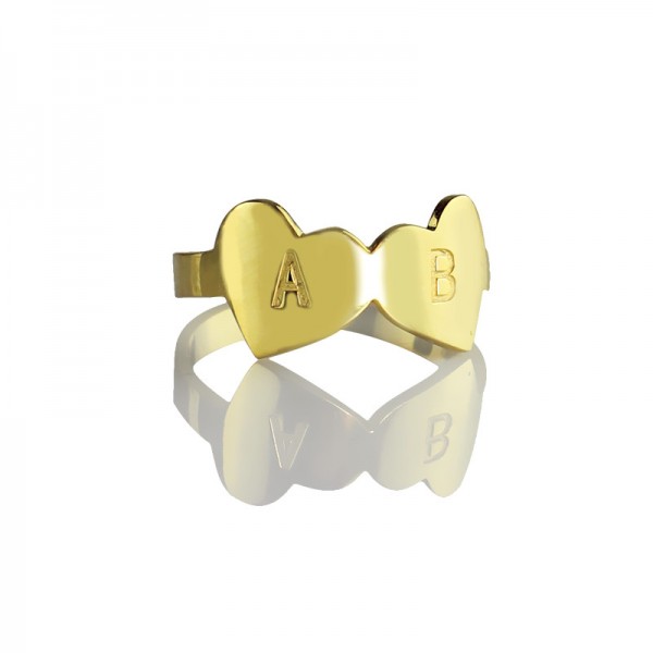 Custom Double Heart Ring Engraved Letter Gold Plated - Custom Jewellery By All Uniqueness
